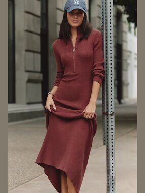 NEW Varley Size S, Women's Burnet Half-Zip Knit Dress - Cinnamon